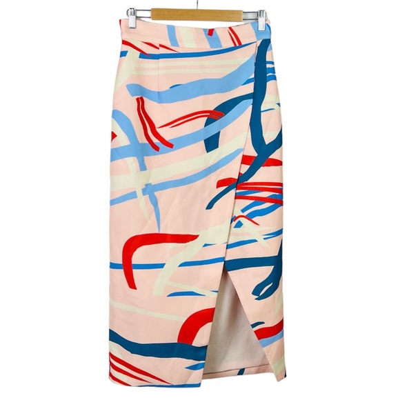 C/MEO Cameo Pencil Skirt Pink Multi Geometric Slit Maxi Long High Waist Size L - Picture 5 of 14